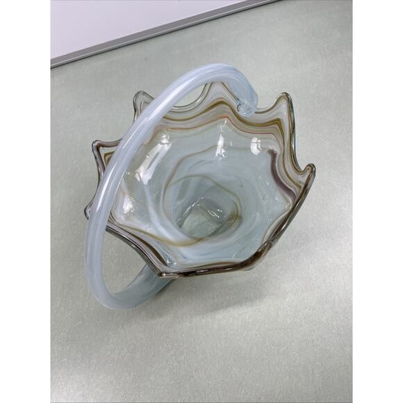 Vintage Blue Glass Art MCM Centerpiece Clear Almond Swirl Blown Sooner Glass